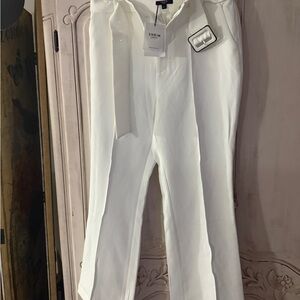 SHEIN White Textured Full-Length Dress Pants